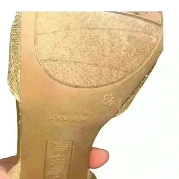 Brash Shoes Womens Sz 8.5 Gold Sparkle 4.5”High Heel Open Toe Strappy Platform - Picture 7 of 7